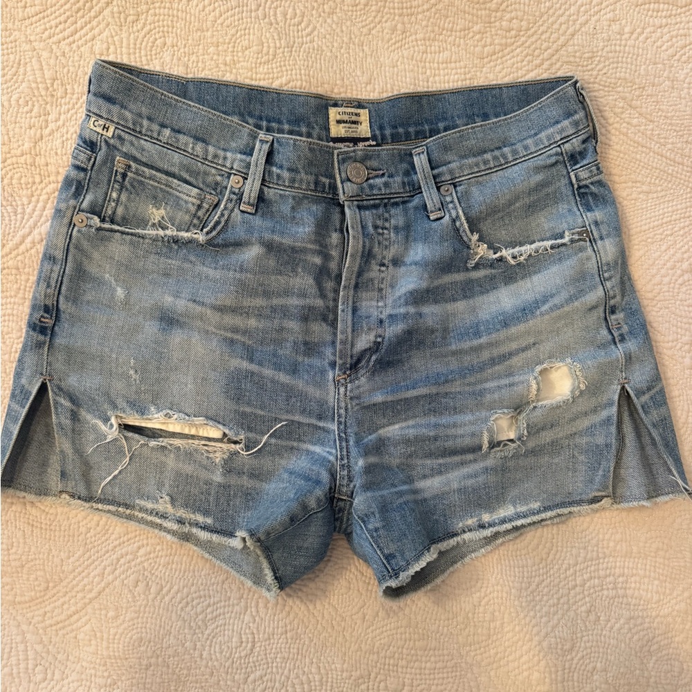 Citizens Of Humanity Light Blue Distressed Jean Shorts